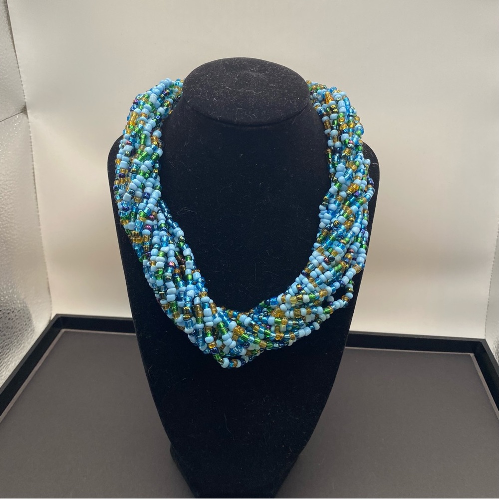 Stunning Multi-Strand Blue Seed Bead Necklace - Women Jewelry
